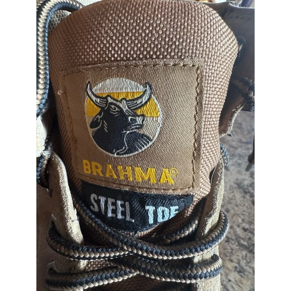 Brahma Men's Sz 8.5 Leather Waterproof 6 Inch Steel Toe Boots Padded Back Collar
